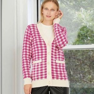 NWOT Who What Wear X Target Jacquard Houndstooth Pink and Cream Cardigan Sweater